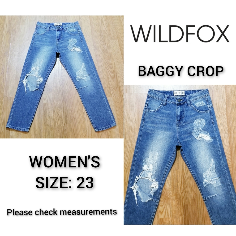 WILDFOX Baggy Crop Distressed Jeans - Size 23